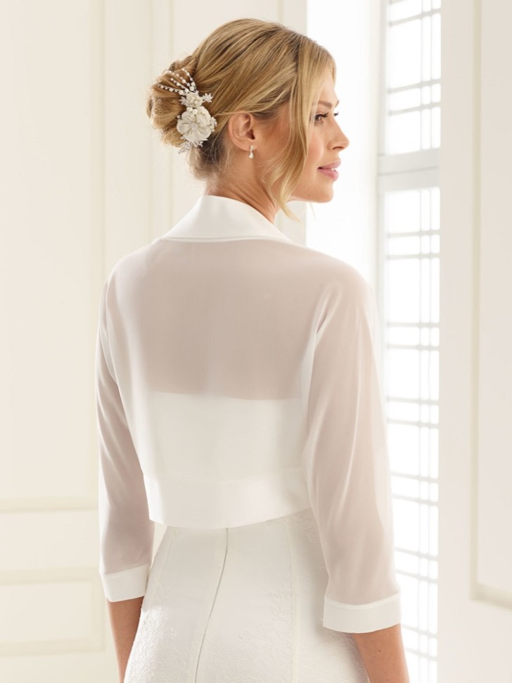 Bianco Ivory Chiffon Wedding Bolero with Satin Trim E92
