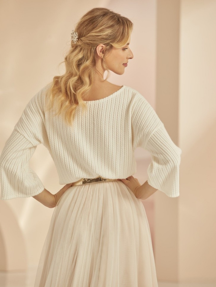 Bianco Ivory Knitted Boat Neckline Bridal Sweater E342