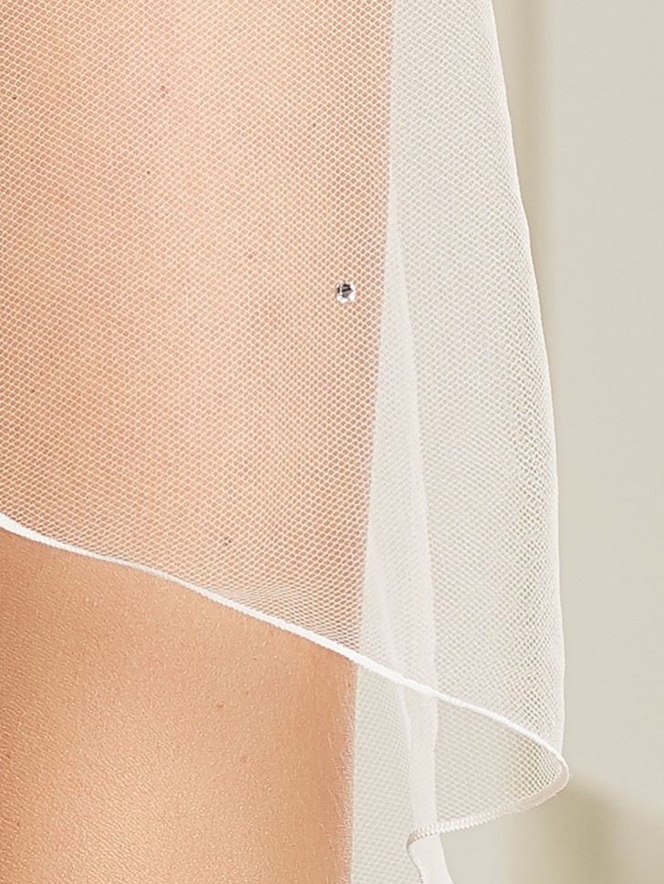 Bianco Ivory Single Tier Swarovski Crystal Chapel Veil with Corded Edge S223