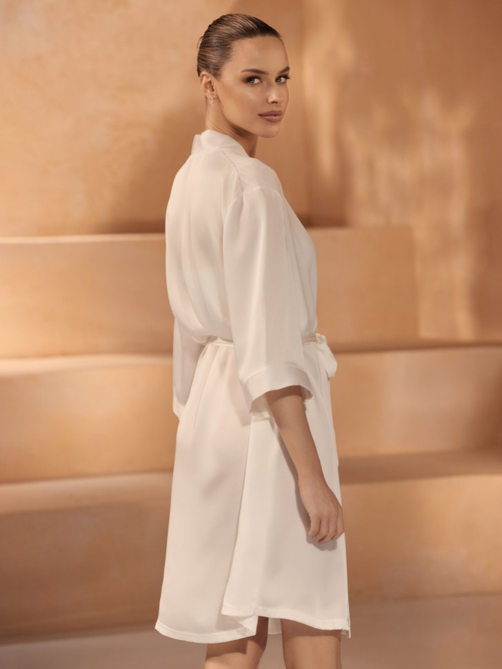 Bianco Ivory Satin 3/4 Length Sleeve Bridal Robe E439