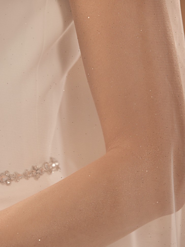 Bianco Ivory Single Tier Glitter Tulle Waltz Length Veil S481