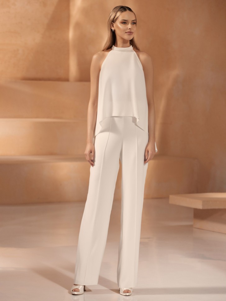 Bianco Ivory Stretch Crepe Halter Neck Bridal Top E418