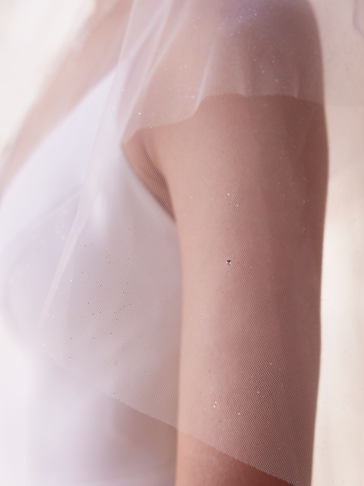 Bianco Elfenbein zwei Etagen Glitter Tüll Fingerspitze Schleier mit verstreuten Diamanten S496