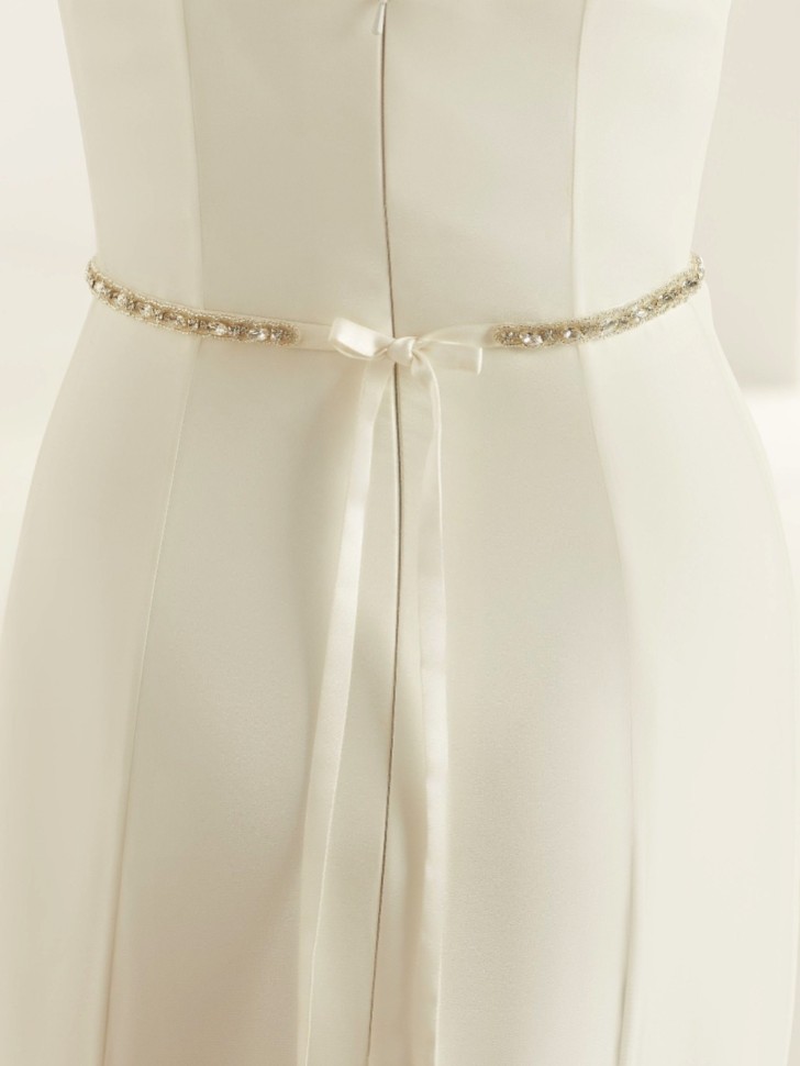 Bianco Thin Crystal Embellished Satin Bridal Dress Belt