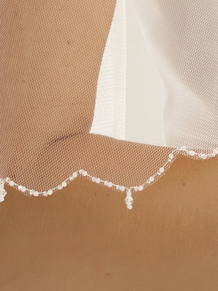 Bianco Two Tier Waist Length Veil with Glass Bead Edge S141