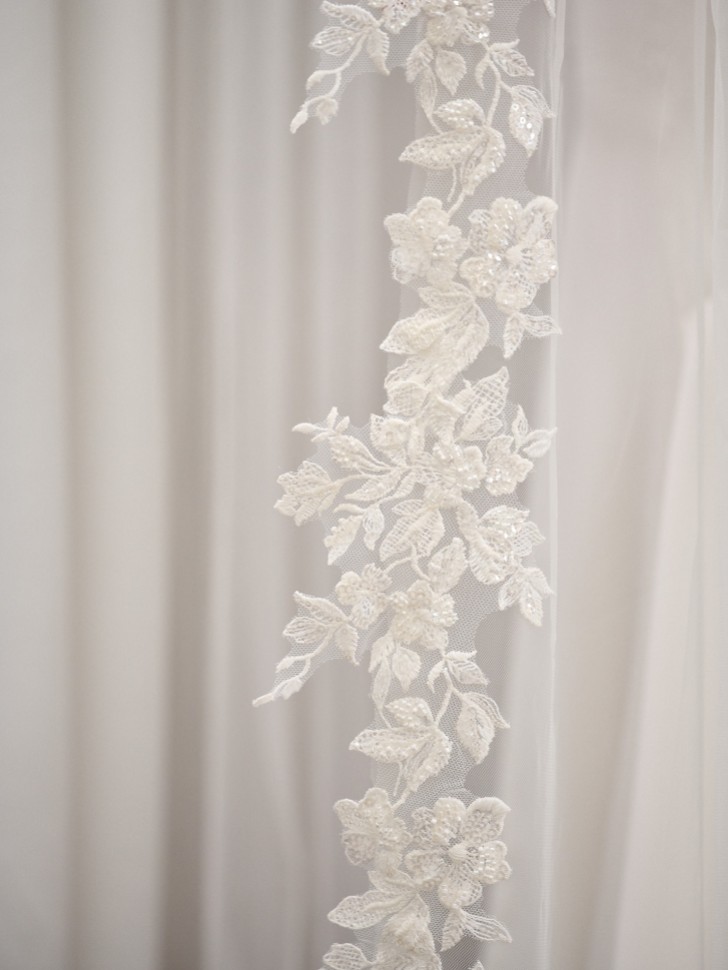 Cotswold Long Single Tier Italian Tulle Beaded Floral Lace Veil