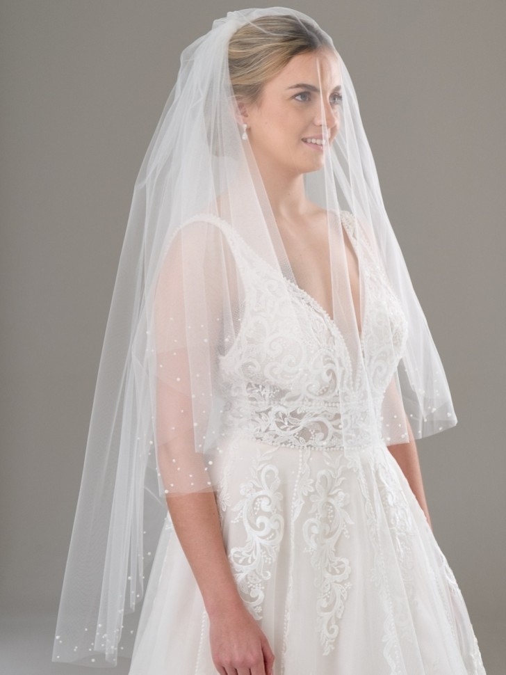 Dorado Elfenbein zweistufig geschnittener Rand Perle Brautschleier