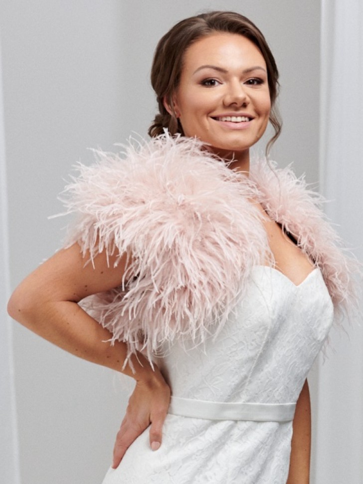 Hayworth Blush Pink Ostrich Feather Bridal Bolero