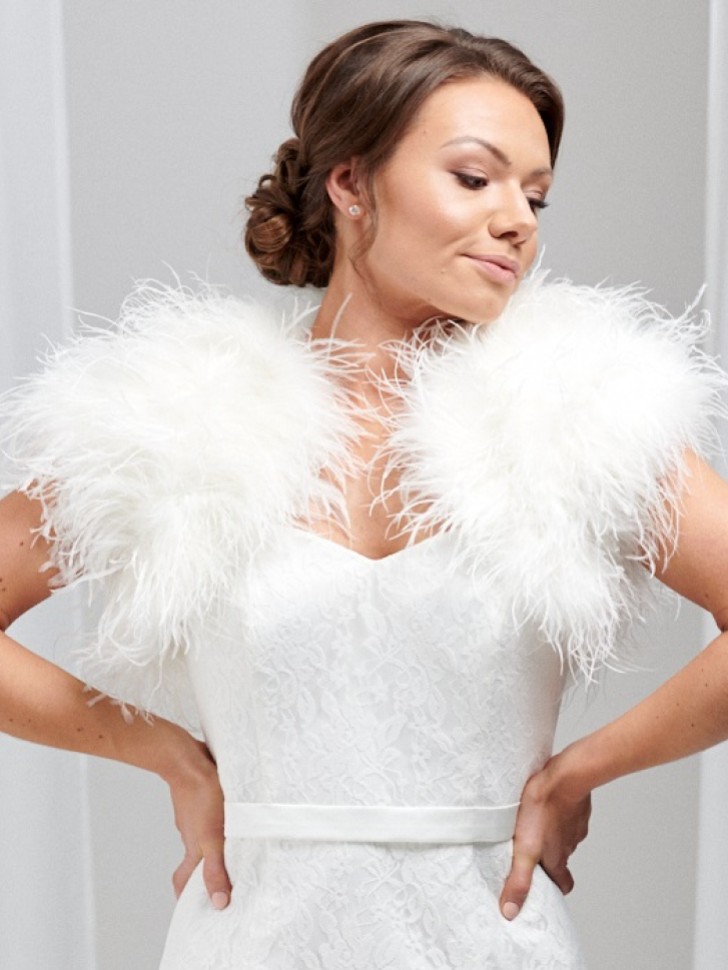 Hayworth Ivory Ostrich Feather Bridal Bolero