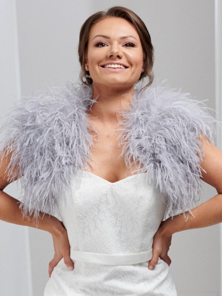 Hayworth Silver Gray Ostrich Feather Bridal Bolero