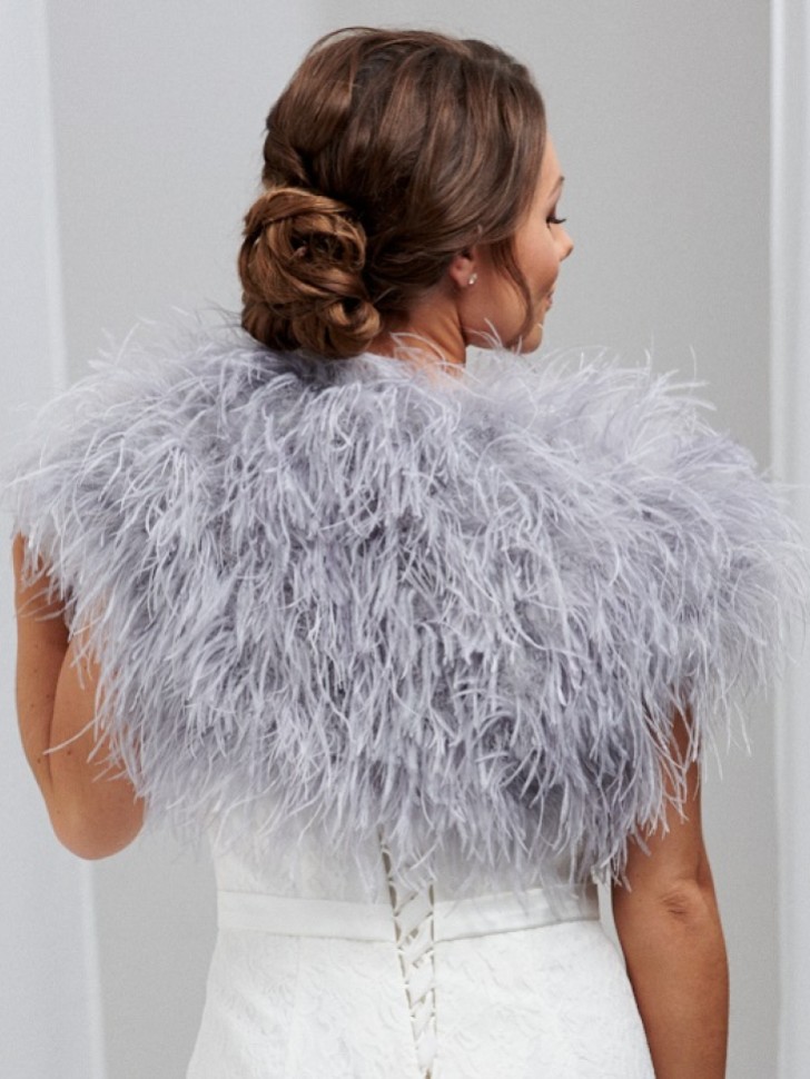 Hayworth Silver Gray Ostrich Feather Bridal Bolero