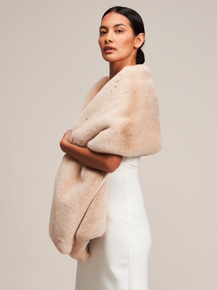 Helen Moore Beige Long Faux Fur Stole