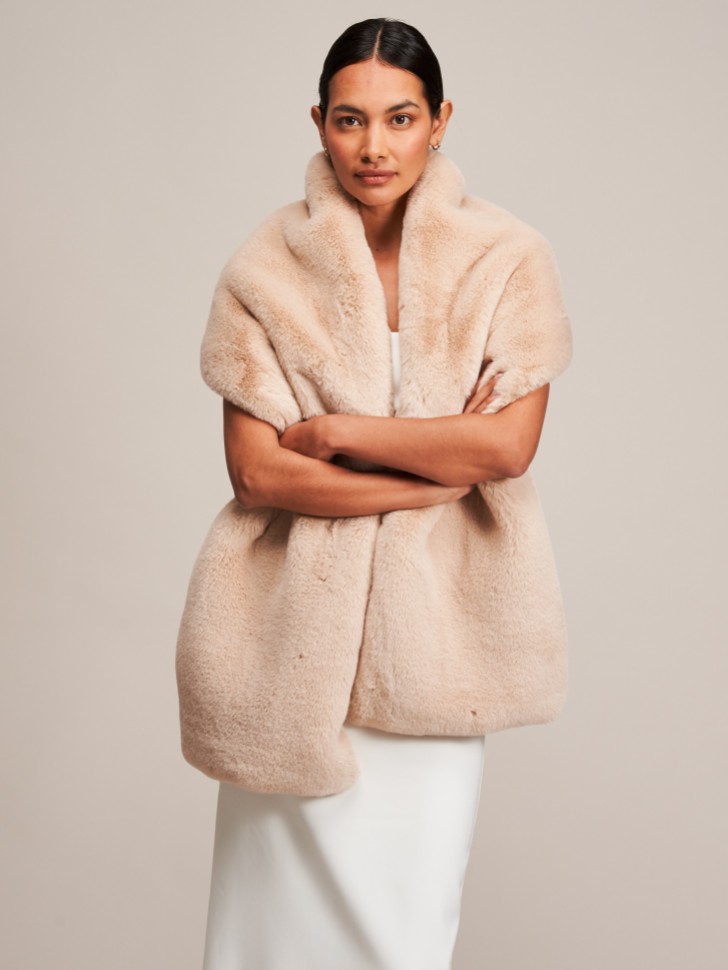 Helen Moore Beige Long Faux Fur Stole