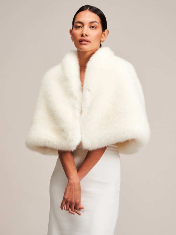 Helen Moore Elfenbeinfarbener Kunstpelz Kurzer Brautumhang