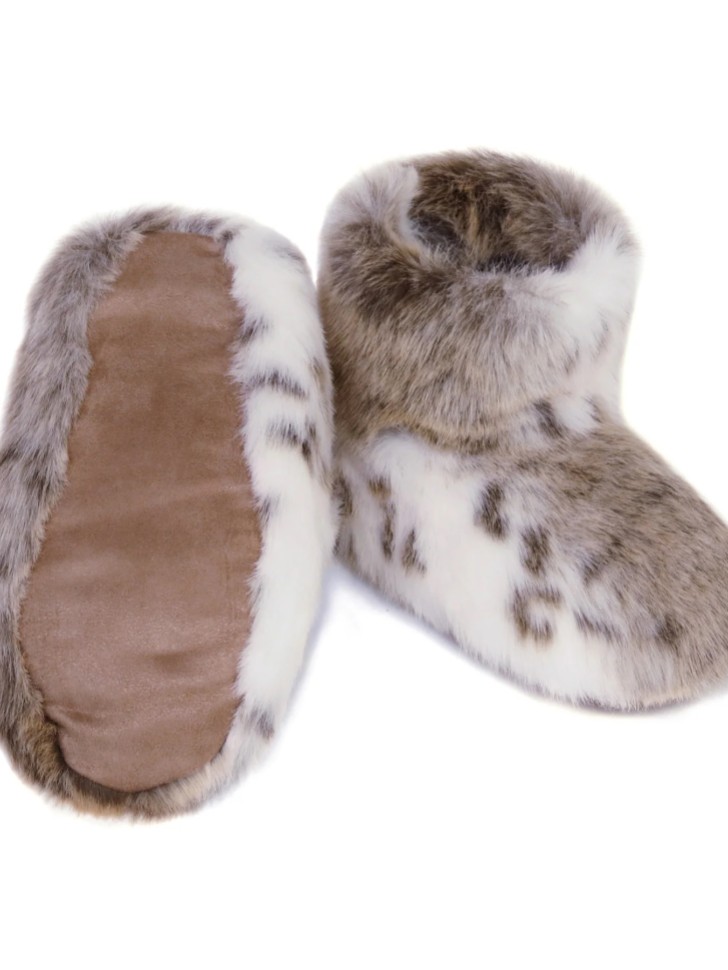 Helen Moore Lynx Animal Print Faux Fur Slipper Boots
