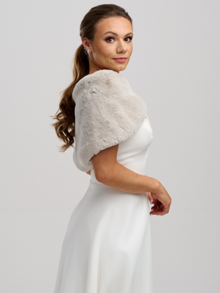 Helen Moore Mist Grey Faux Fur Wedding Wrap
