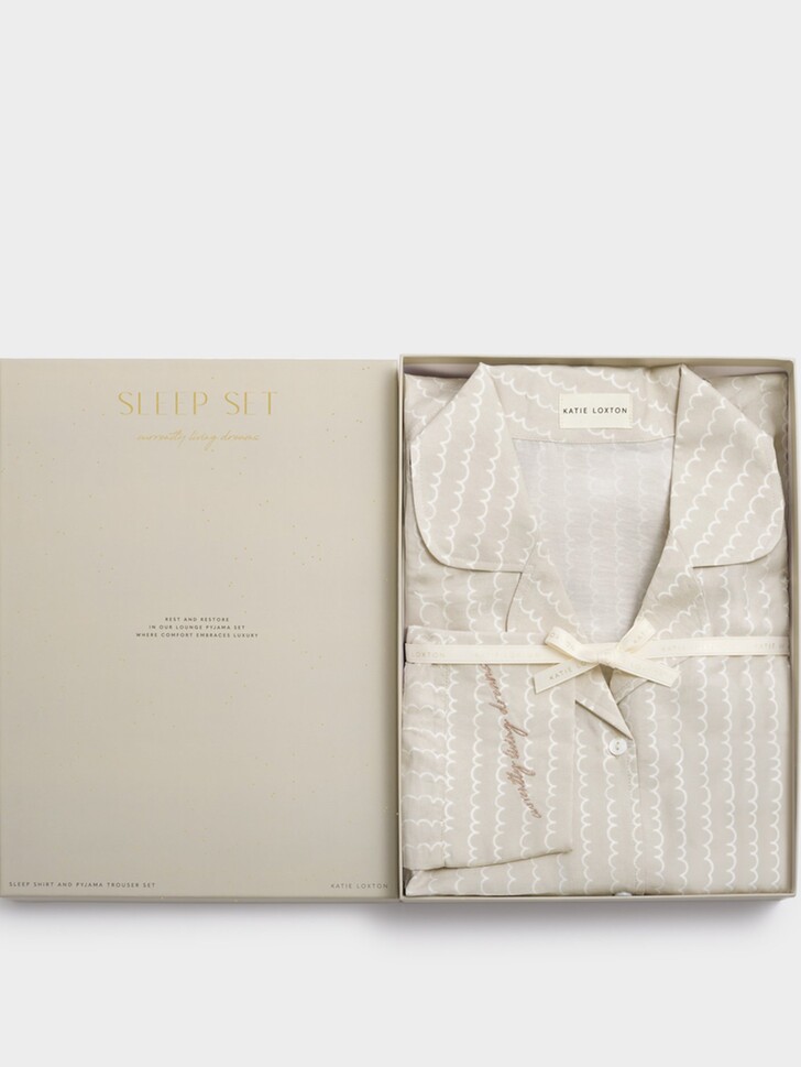 Katie Loxton Taupe Wave Print Pyjama Gift Set