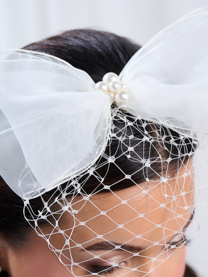 Minnie Elfenbein Perle Bogen Birdcage Schleier