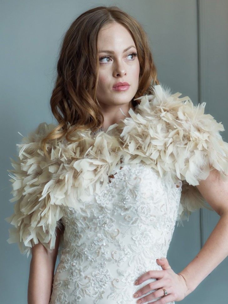 Olivia Champagne Ruffle Feather Bridal Stole