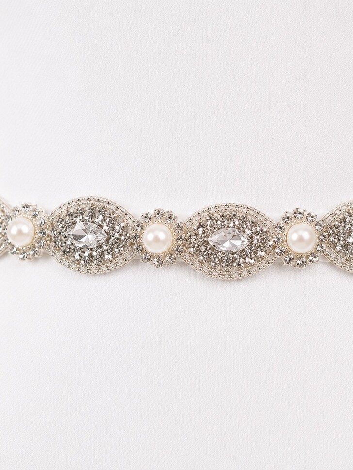 Perfect Bridal Beautiful Slim Pearl & Silver Diamante Bridal Belt
