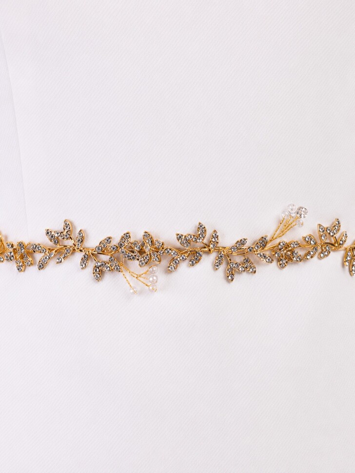 Perfect Bridal Delicate Gold Leaf Crystal & Pearl Bridal Belt