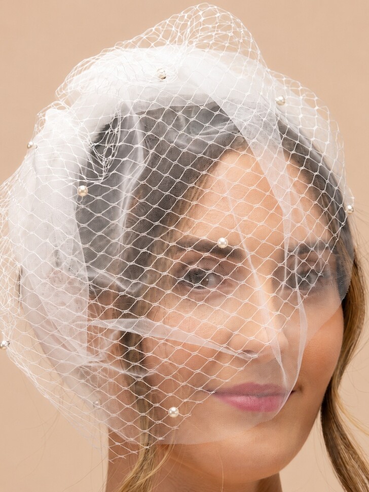 Perfect Bridal Ivory Birdcage Veil Fascinator Headband with Pearl Accents