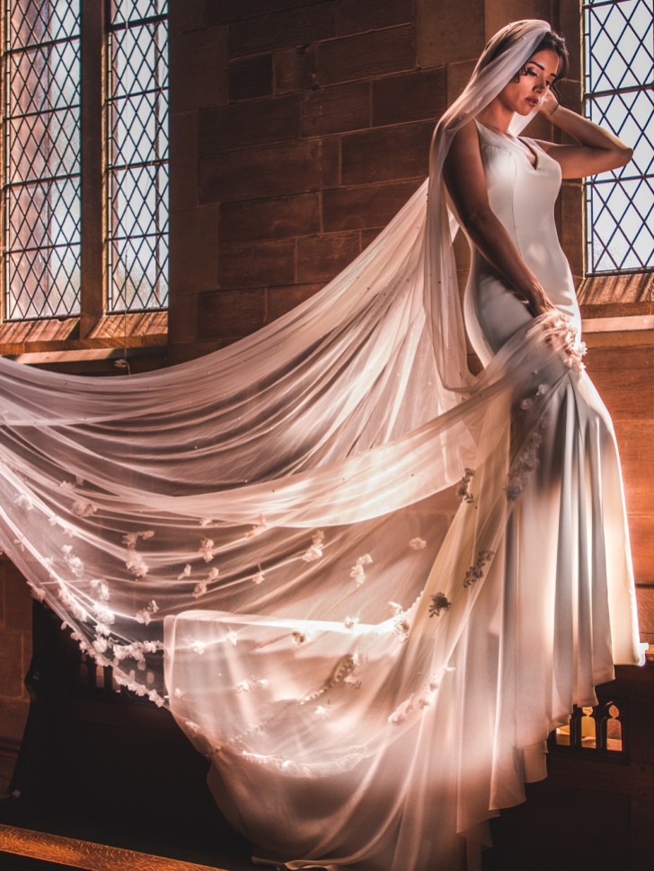 Perfect Bridal Ivory Single Tier 3D Flowers and Pearl Cathedral Veil