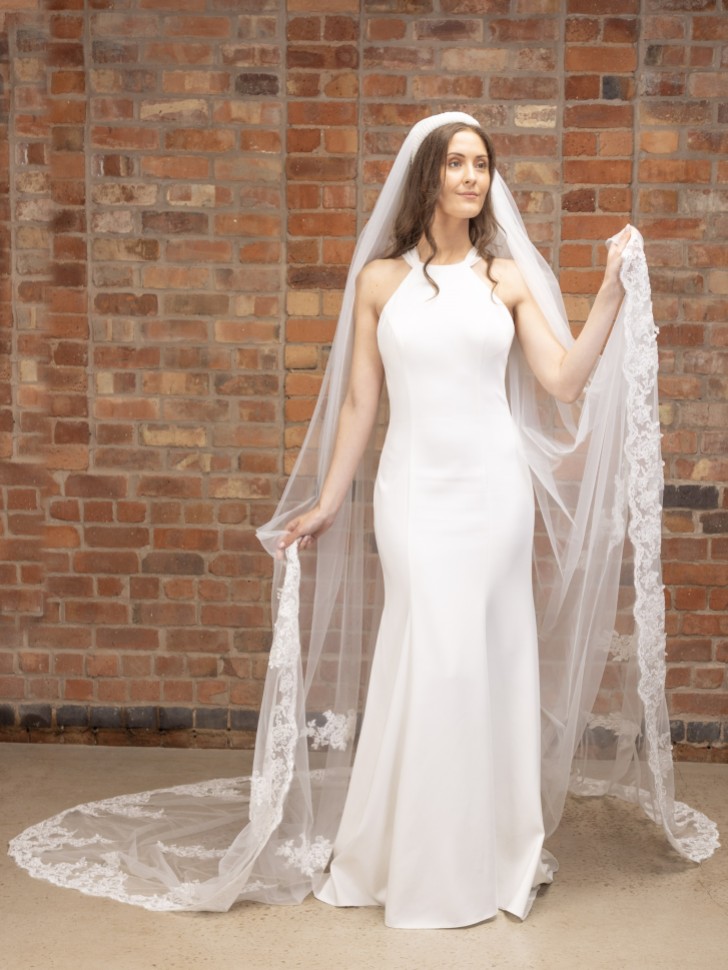 Perfect Bridal Ivory Single Tier Corded Lace Cathedral Veil with Motifs