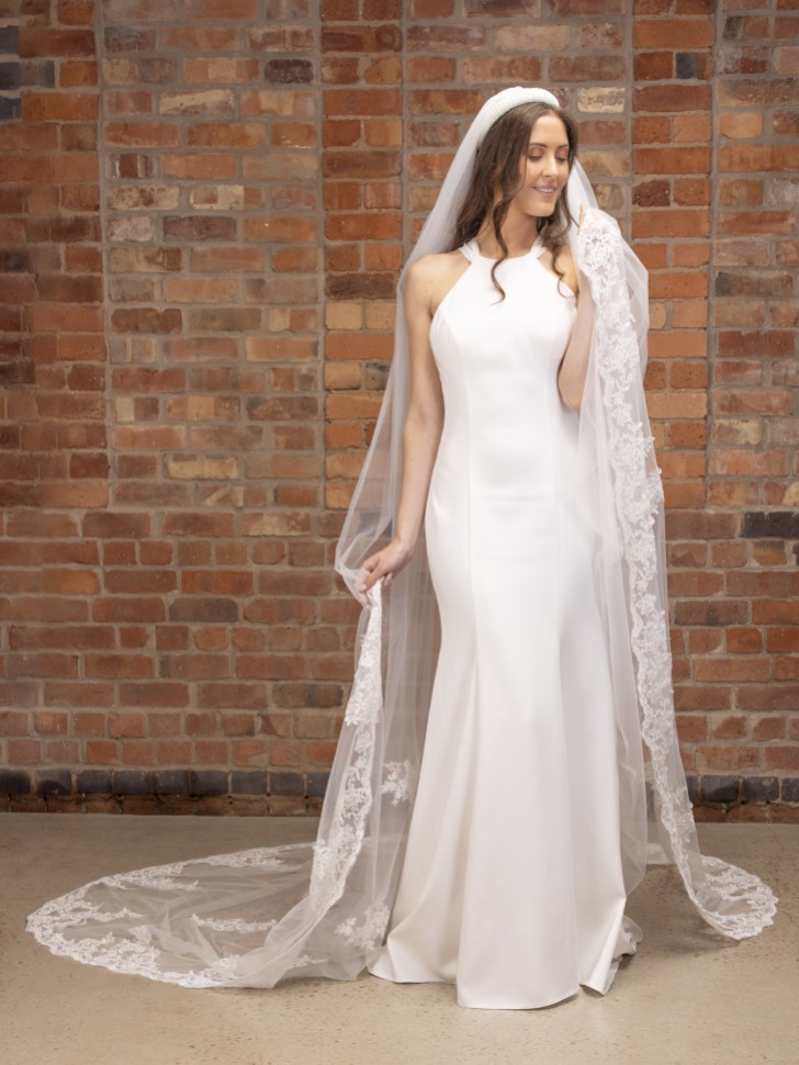 Perfect Bridal Ivory Single Tier Corded Lace Cathedral Veil with Motifs