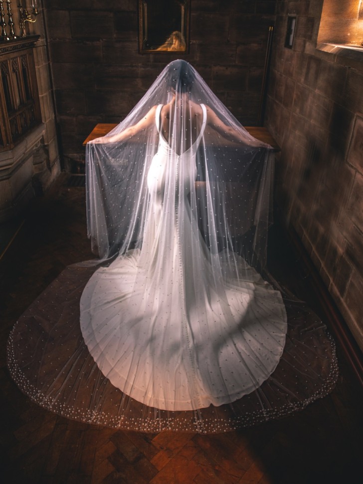 Perfect Bridal Ivory Two Tier Heavily Embellished Pearl Cathedral Veil