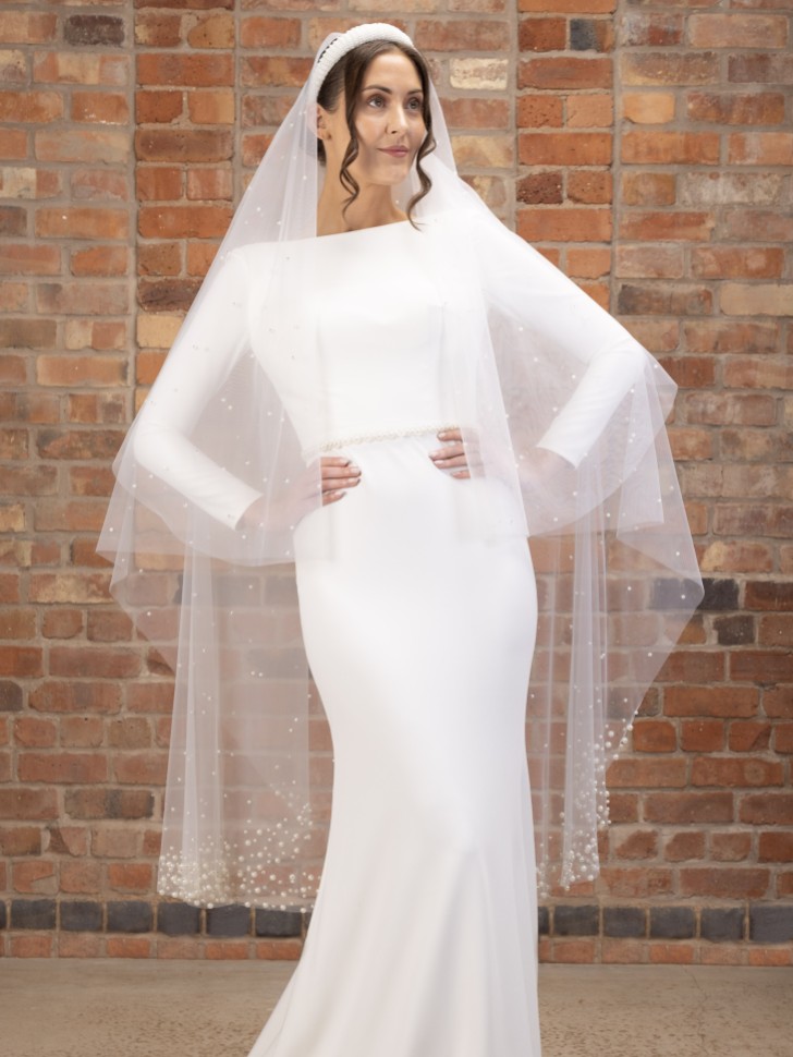 Perfect Bridal Velo da valzer avorio a due livelli con perle fortemente impreziosite