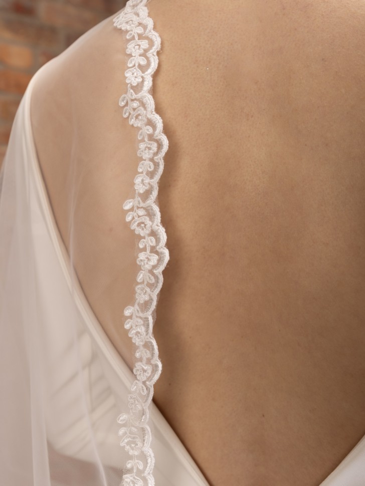 Perfect Bridal Ivory Single Tier Narrow Corded Lace Chapel Veil