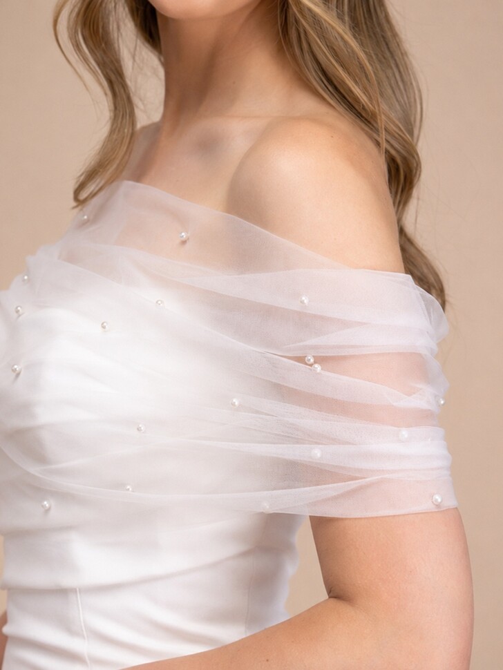 Perfect Bridal Ivory Tulle Scattered Pearl Bridal Shawl