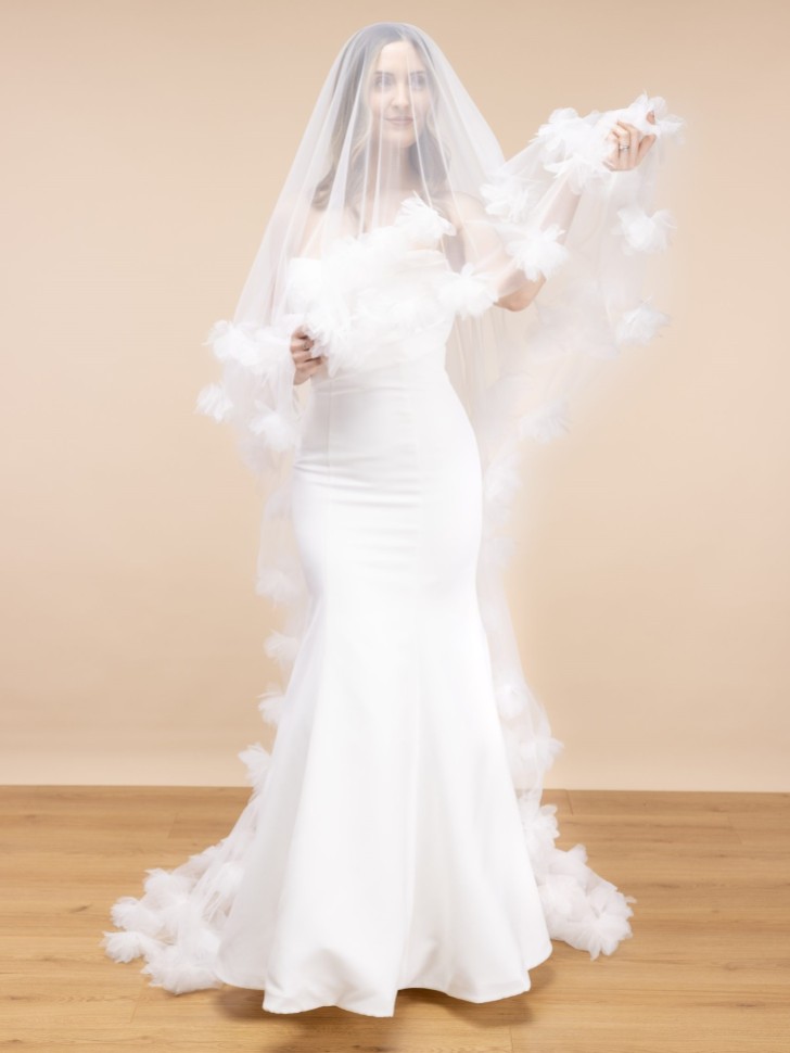 Perfect Bridal Ivory Two Tier 3D Flowers Edge Chapel Veil