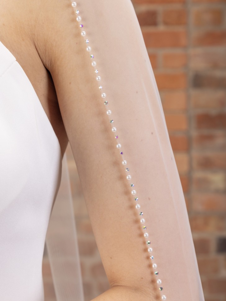 Perfect Bridal Ivory Single Tier Pearl and Crystal Edge Cathedral Veil