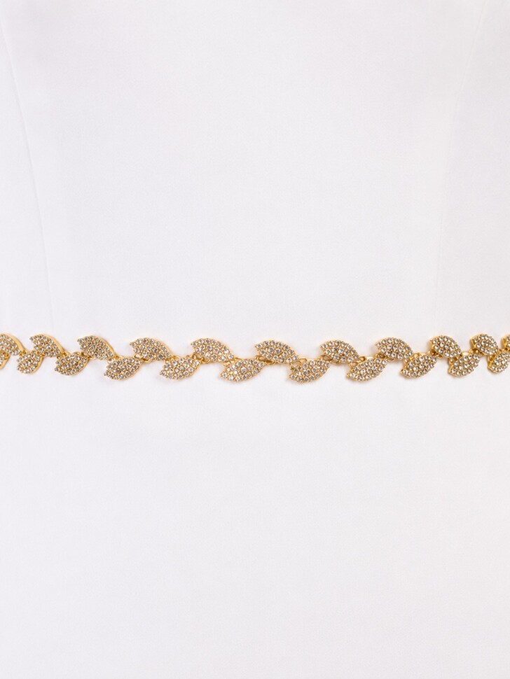 Perfect Bridal Slim Delicate Rhinestone Gold Leaf Bridal Belt