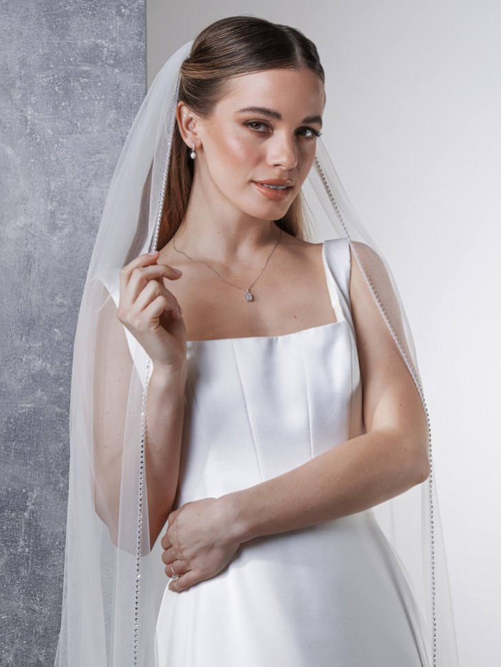 Rainbow Club Flame Ivory Diamante Edge Chapel Length Veil