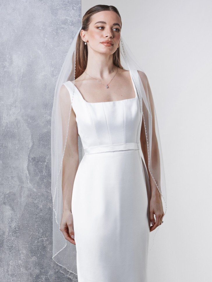 Rainbow Club Hydrangea Elfenbein Einstöckiger Perlenrand Fingerspitzenschleier