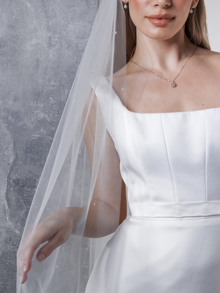 Rainbow Club Starfire Ivory Raw Edge Chapel Length Veil with Crystals