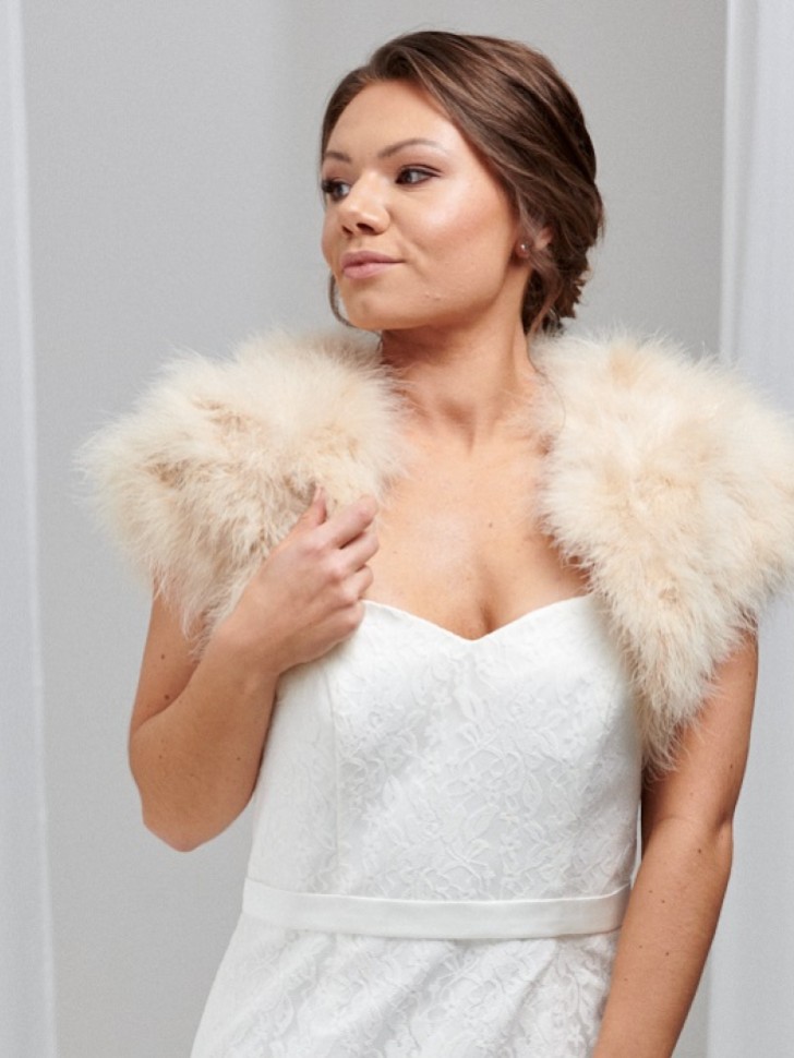 Sophia Champagne Feather Bridal Bolero