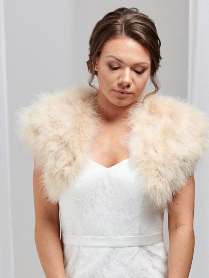 Sophia Champagne Feather Bridal Bolero