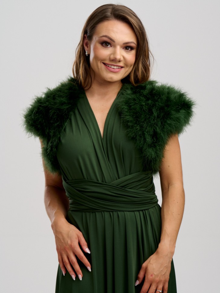 Sophia Olive Green Feather Bolero