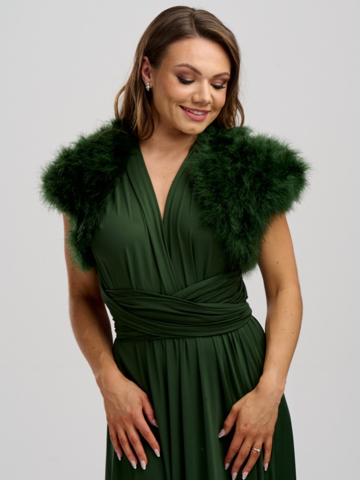 Sophia Olive Green Feather Bolero