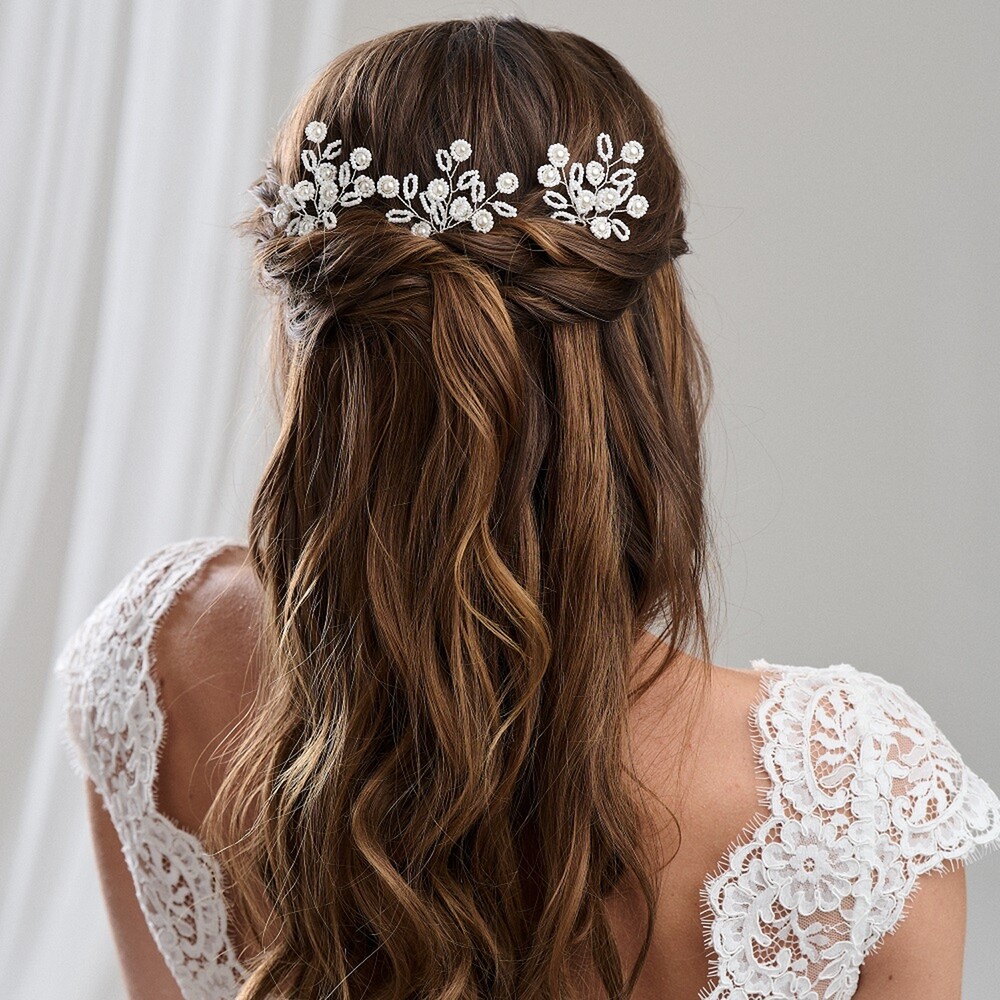 Arianna Set of 3 Floral Beaded and Pearl Hair Pins ARP754