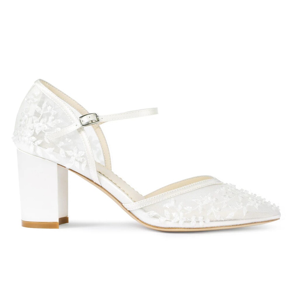 Bella Belle Carla Ivory Floral Beaded Lace D'Orsay Block Heels