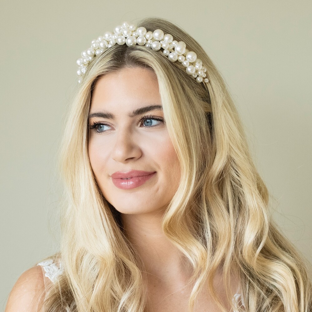 Ivory and Co Odyssey Statement Pearl Cluster Bridal Headband display picture 1