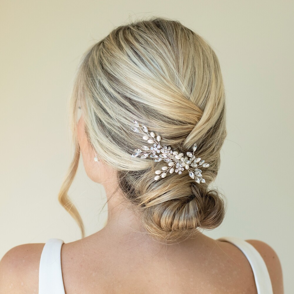 Ivory and Co Silver Shimmer Dainty Crystal and Pearl Hair Comb display picture 1