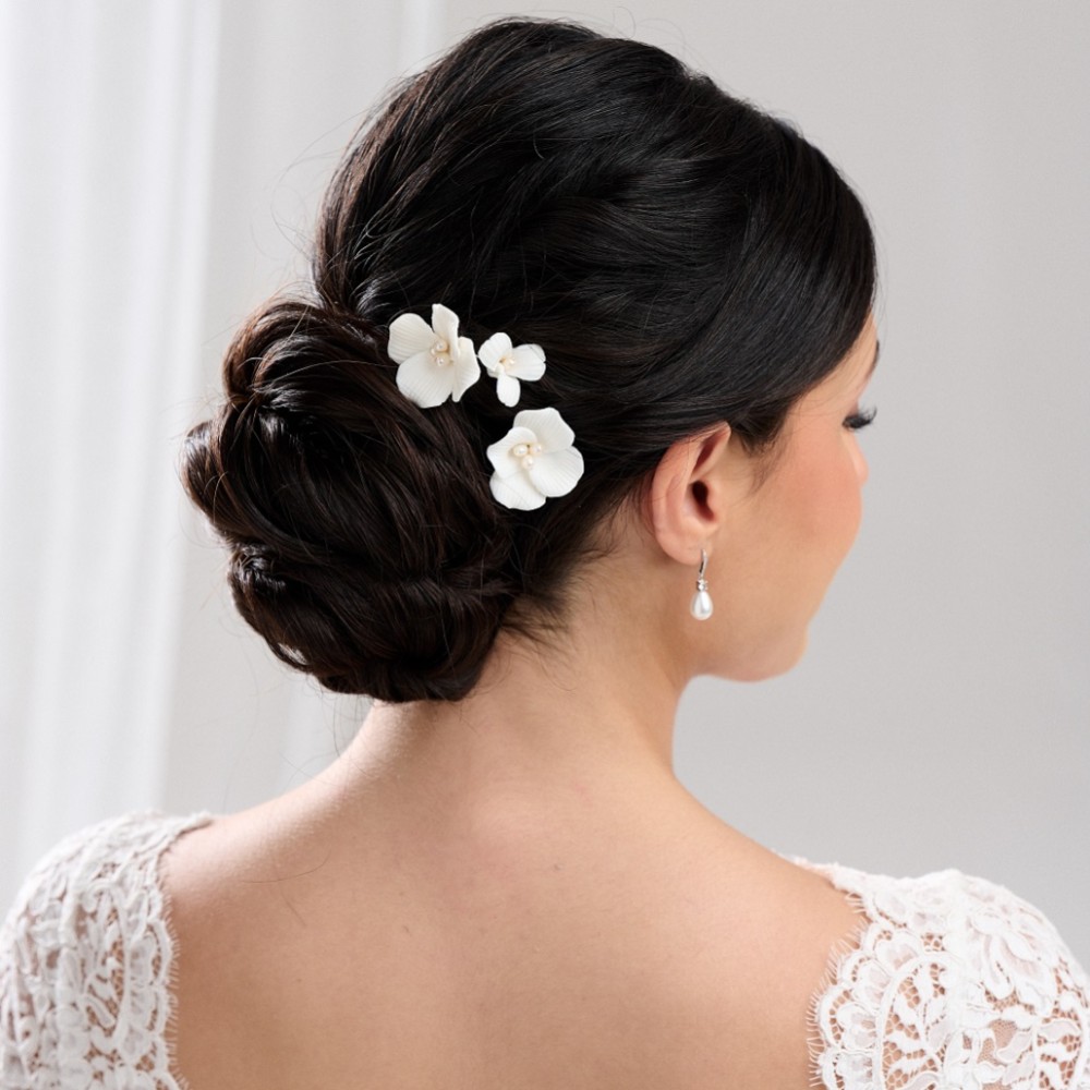 Paradise Ivory Ceramic Flower Hair Pins