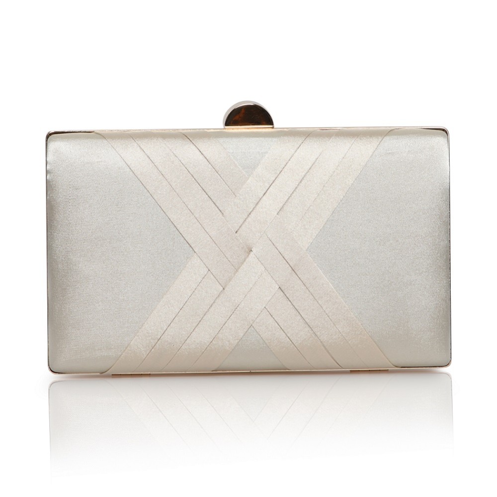 Perfect Bridal Bay Champagne Criss Cross Satin Clutch Bag