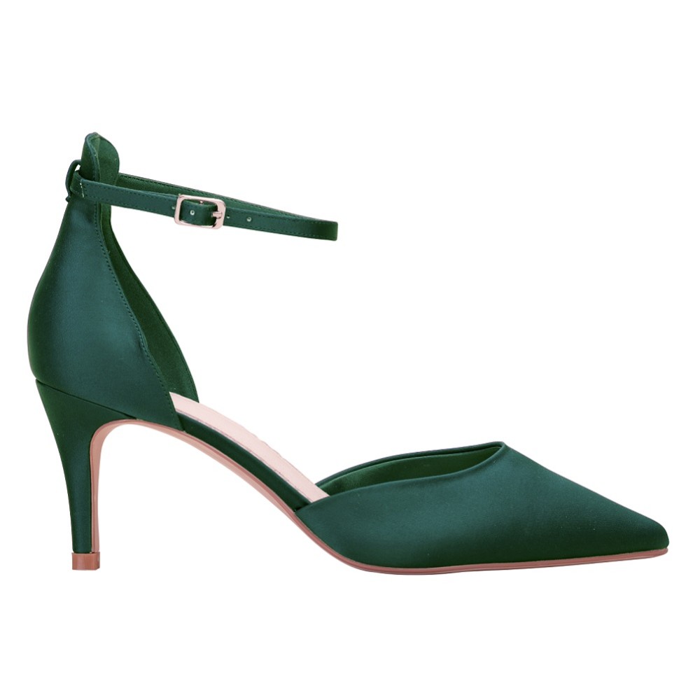 Perfect Bridal Daniella Green Satin Mid Heel Ankle Strap Court Shoes - UK9 (EU42) (US11)